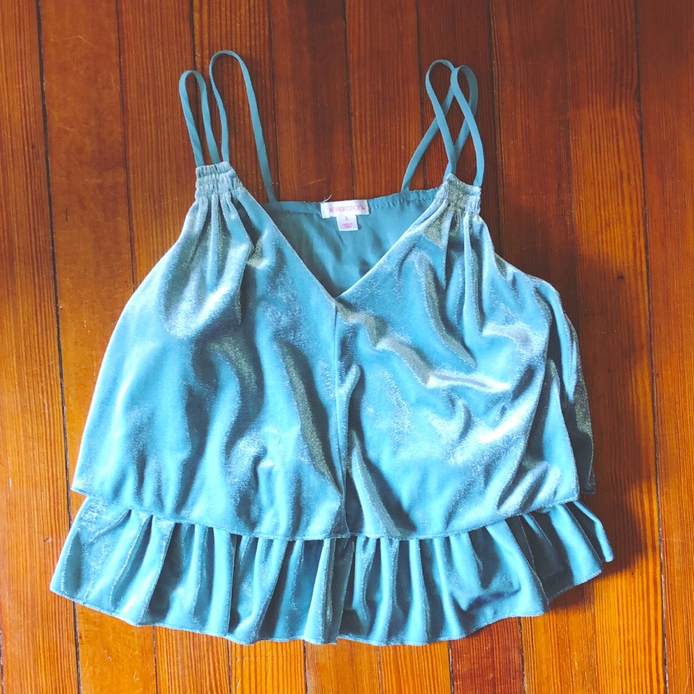 Velvet blue tiered flowy top